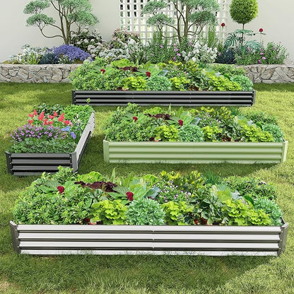 2PCS 8x2x1FT Galvanized Raised Garden Bed Kit,Vegetable Boxes-Rectangle Metal Flower Box,Large Planter Raised Beds Outdoor Garden for Planting,Fruit,Herb-Silver